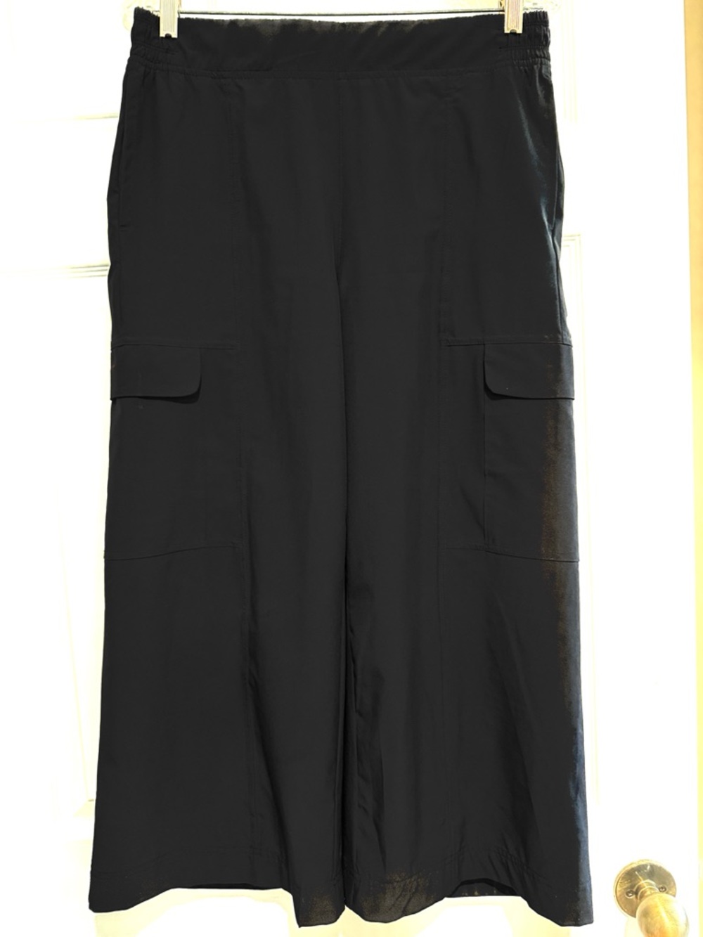 Apana Black Cropped Cargo Pants with Elastic Waist
